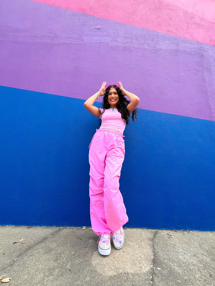 Bubble Gum Parachute Pants in Pink (S-L)