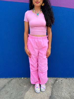 Bubble Gum Parachute Pants in Pink (S-L)