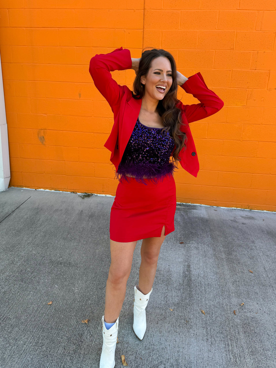 Feather Trim Purple Sequin Tank (S-L)