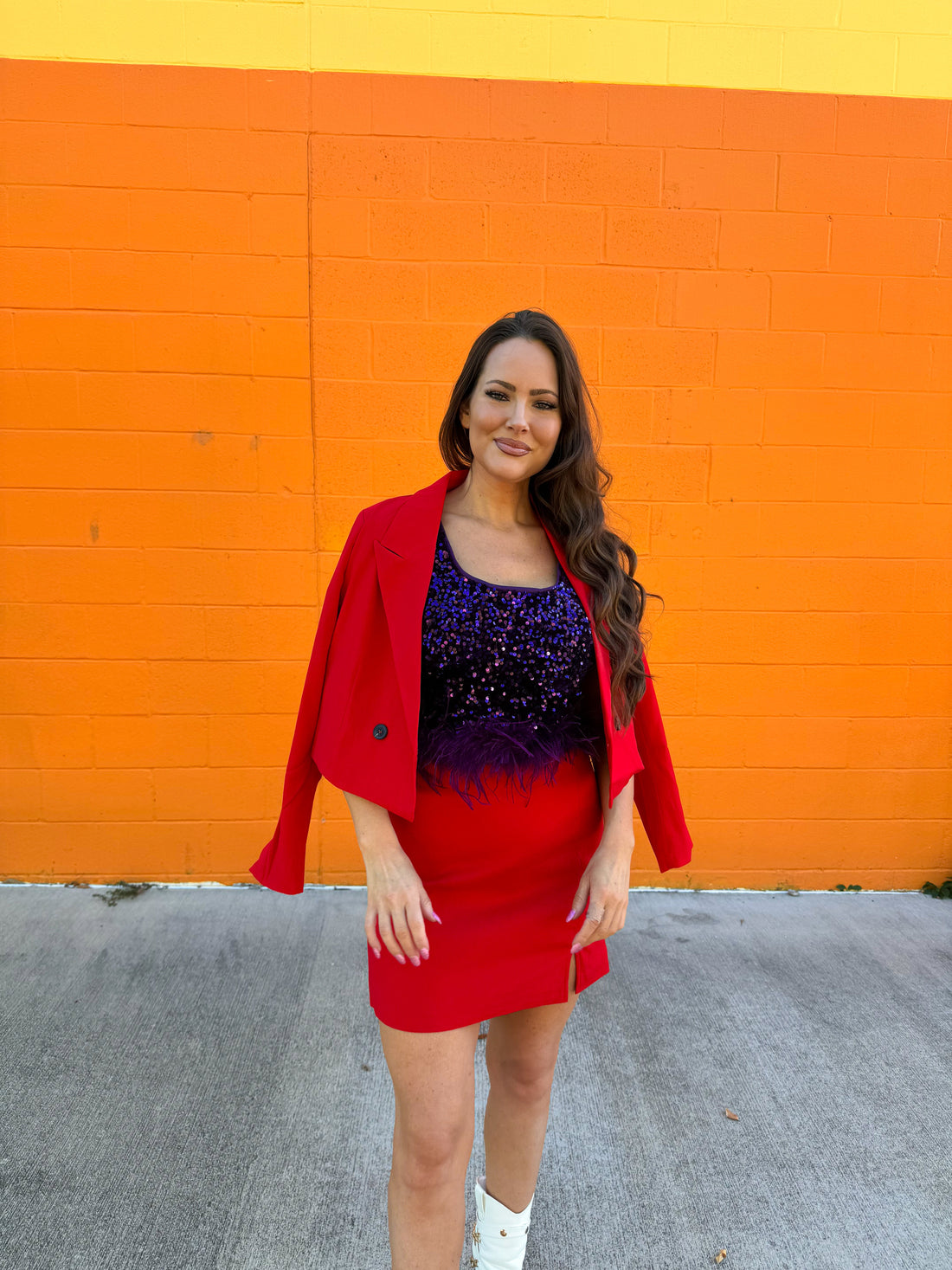 Feather Trim Purple Sequin Tank (S-L)