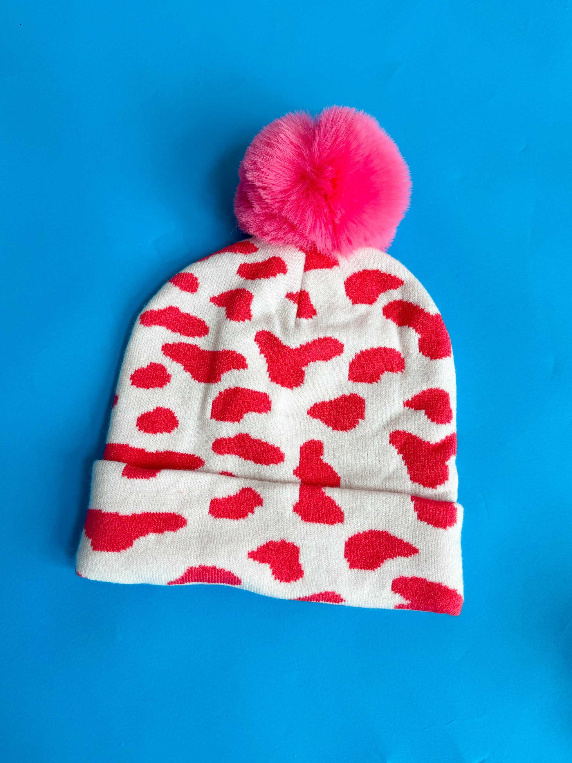 Pink Cow Print Beanie