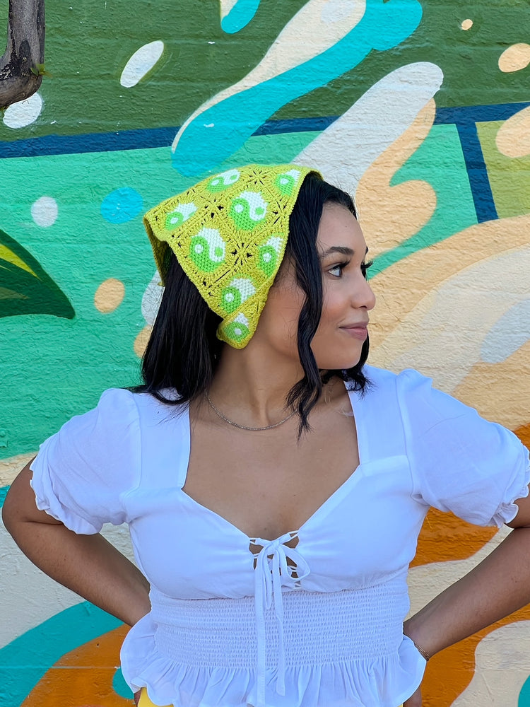 Green Yin Yang Crochet Head Scarf