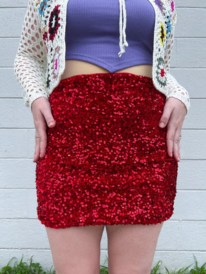 Holiday Red Sequin Skirt (S-3XL)