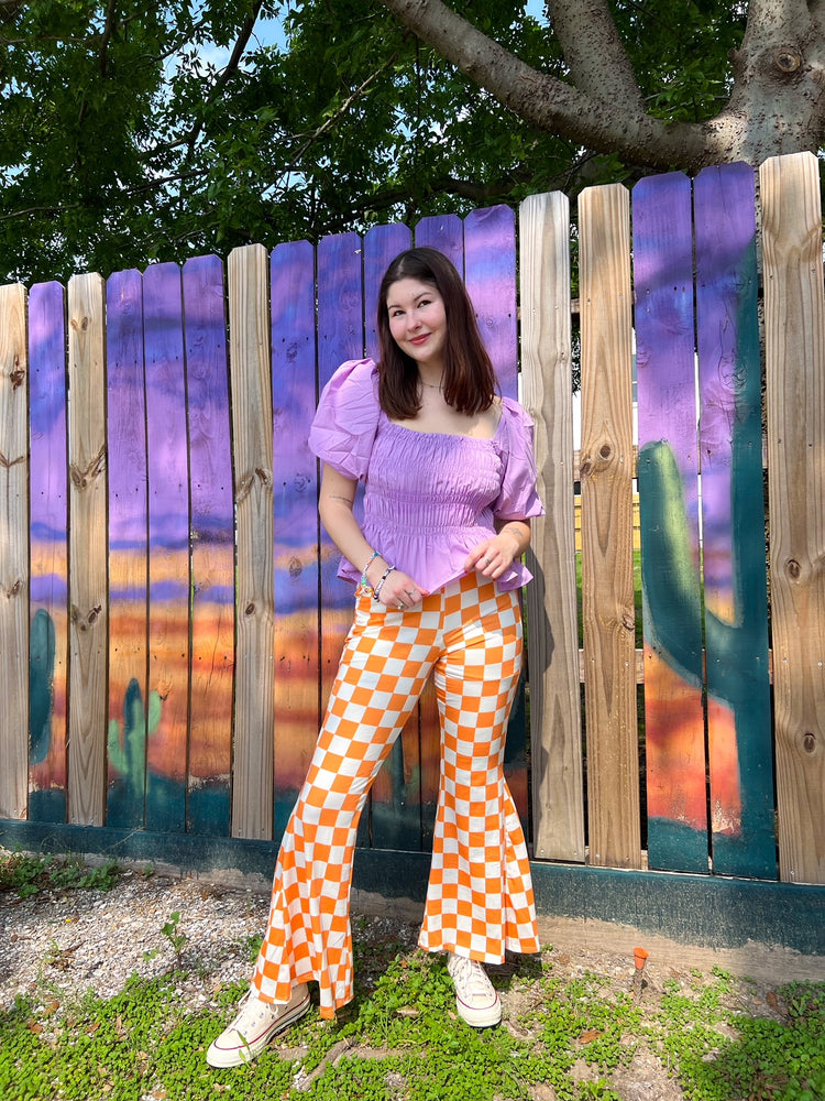 Not My Fault Orange Checkered Pants (S-3x)