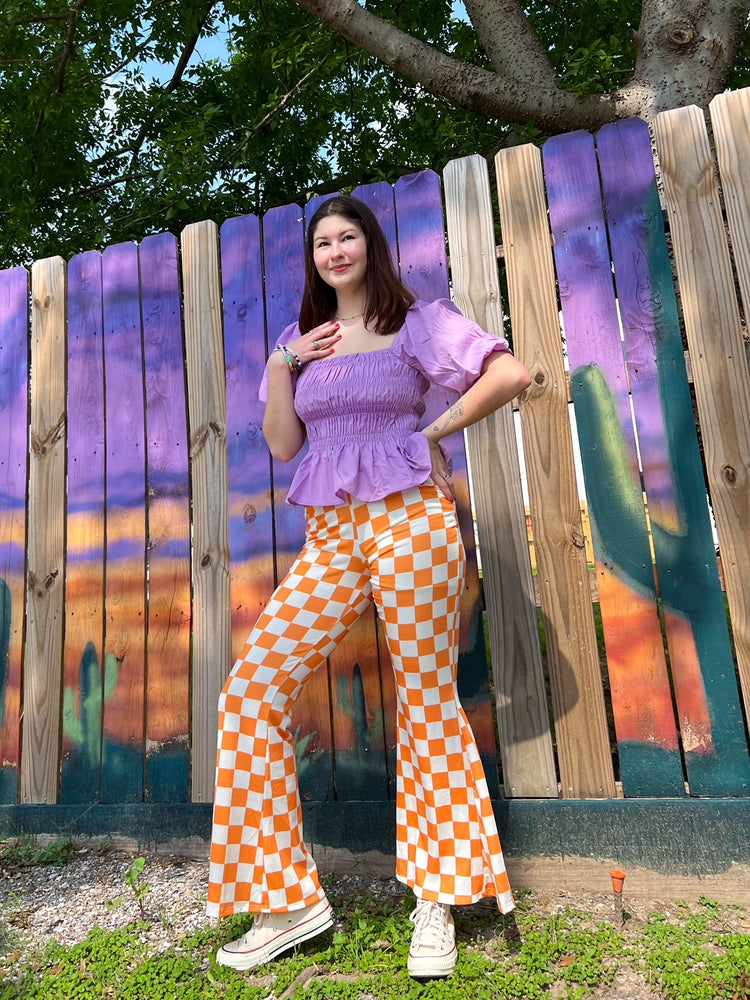 Not My Fault Orange Checkered Pants (S-3XL)RESTOCK