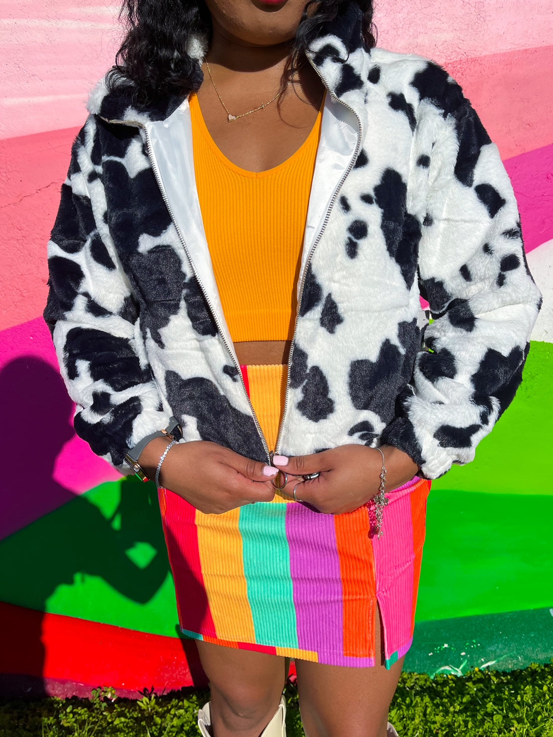 Cow Print Fuzzy Jacket (S-XL)
