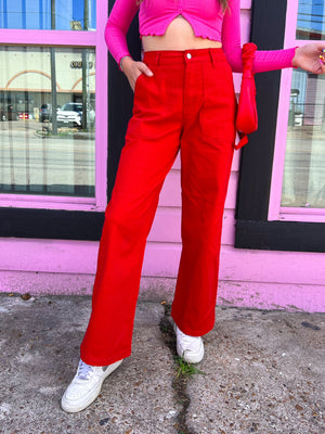 Cherry Red Cargo Pants (S-3XL)