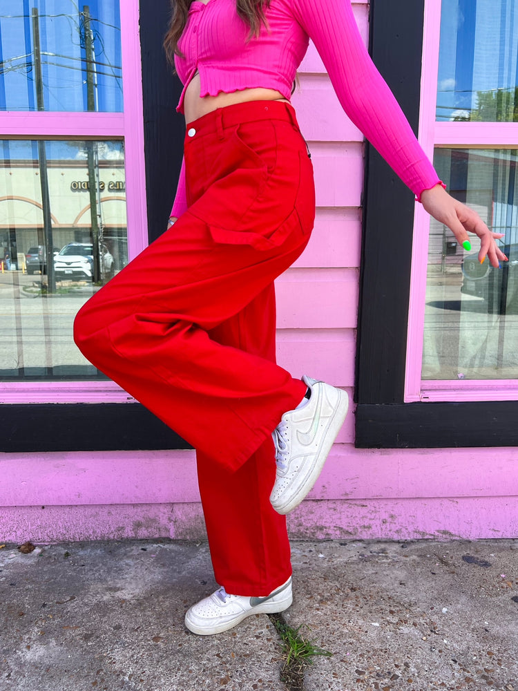 Cherry Red Cargo Pants (S-3XL)