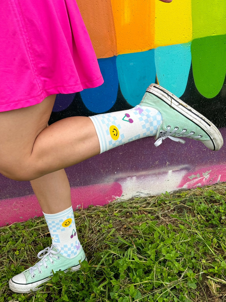 Blue Checkered Smile Socks