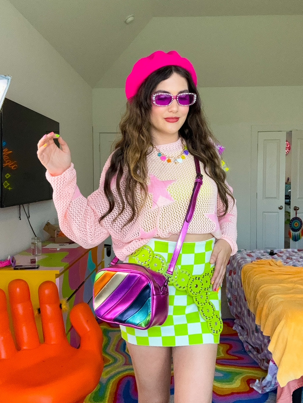 Pink Mesh Star Layering Top (S-3XL)