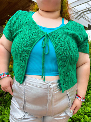 Honey Crochet Cardigan in green (1x-3x)