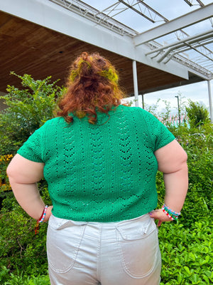 Honey Crochet Cardigan in green (1x-3x)