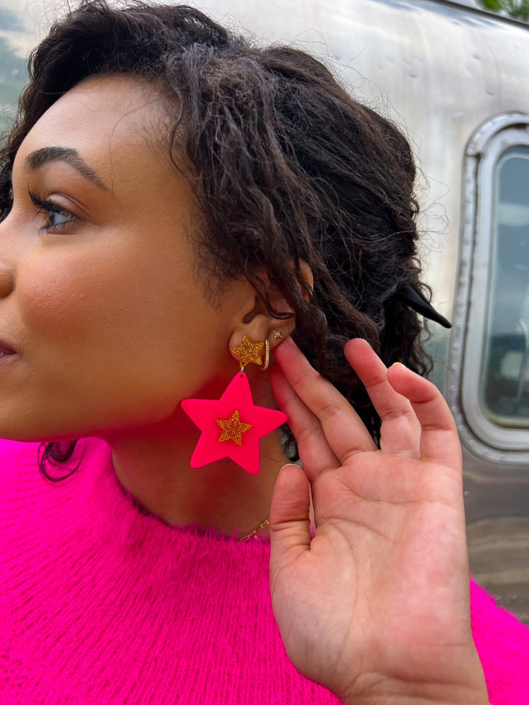 Large Pink Star Earrings