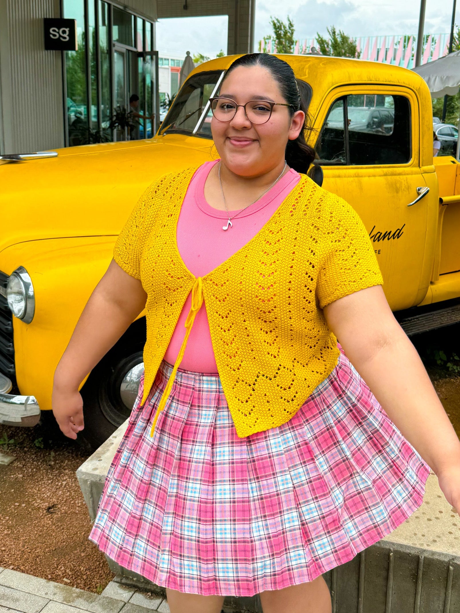 Honey Crochet Cardigan in yellow (1x-3x)