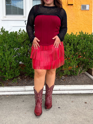 Rodeo Fringe Skirt in Red (S-3XL)