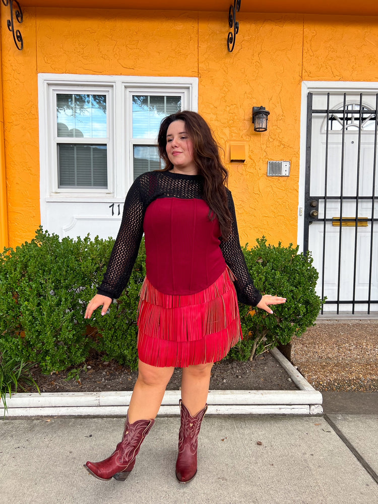 Rodeo Fringe Skirt in Red (S-3XL)