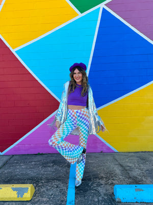 Rainbow Checker Flare Pants (S-L)