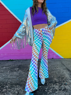 Rainbow Checker Flare Pants (S-L)