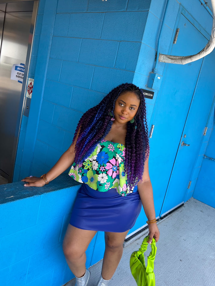 Brunch Faux Leather Mini Skirt in Blue (S-L)