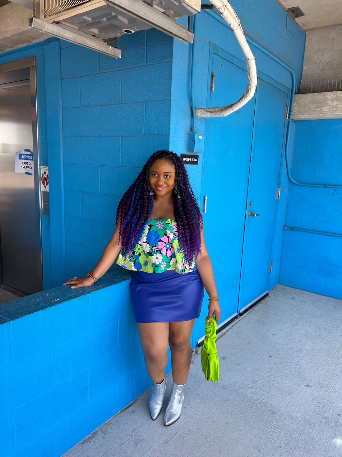 Brunch Faux Leather Mini Skirt in Blue (S-L)