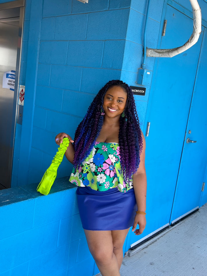 Brunch Faux Leather Mini Skirt in Blue (S-L)