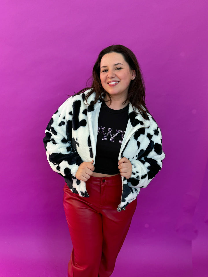 Cow Print Fuzzy Jacket (S-XL)