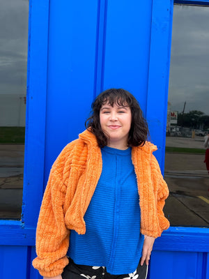 Orange Fuzzy Cropped Jacket