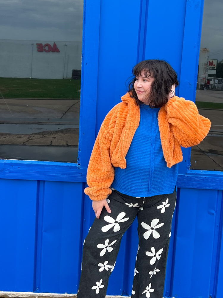 Orange Fuzzy Cropped Jacket