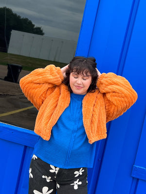 Orange Fuzzy Cropped Jacket