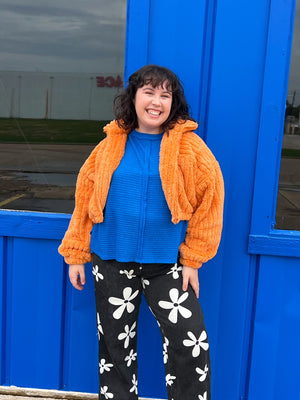 Orange Fuzzy Cropped Jacket