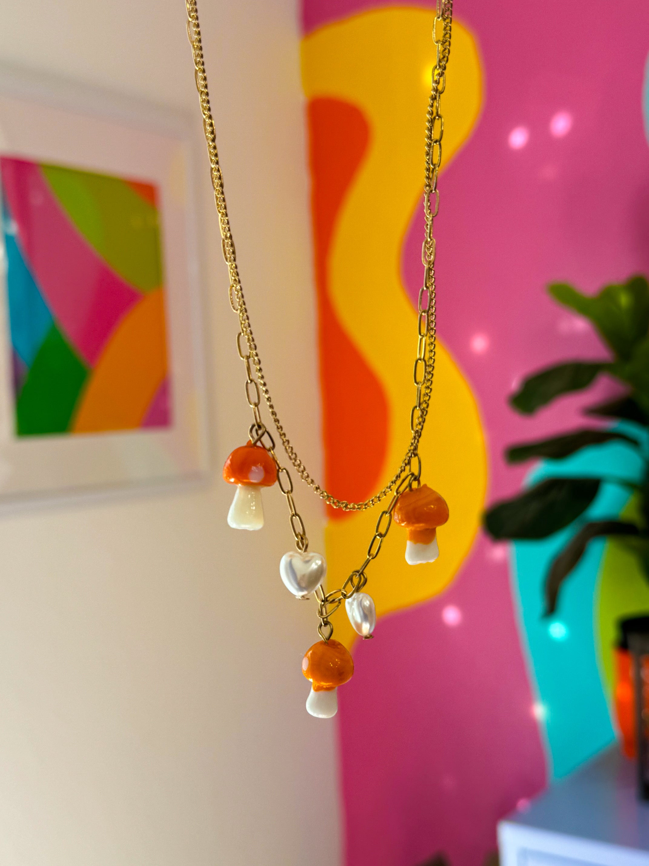 Orange Mushroom Necklace
