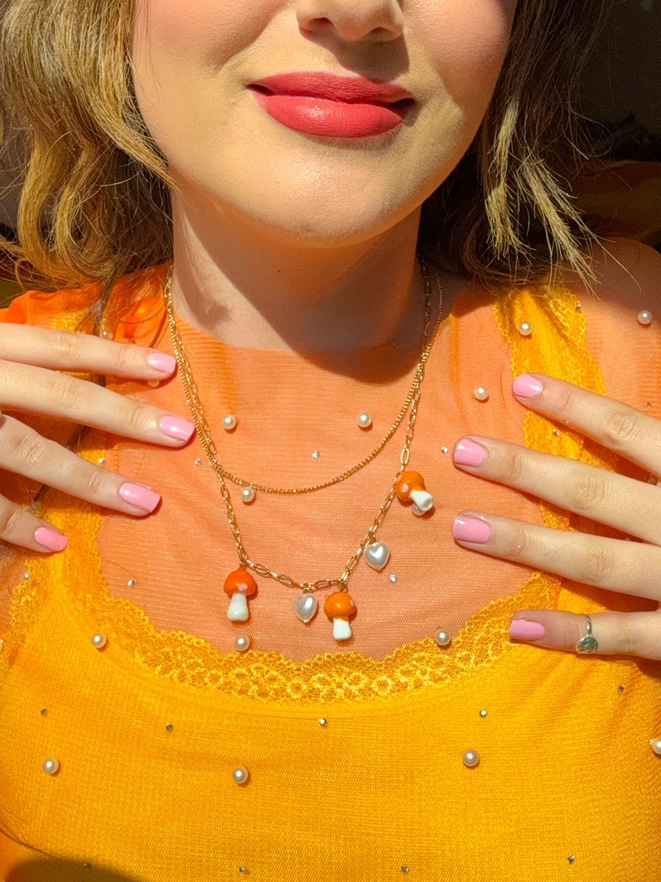 Orange Mushroom Necklace