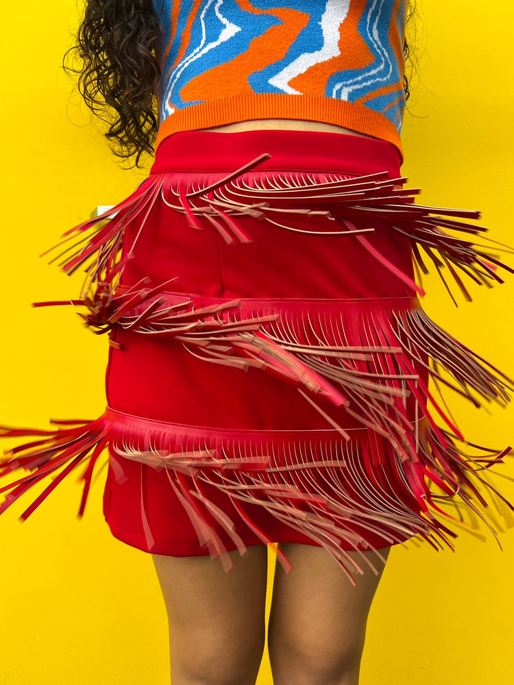 Rodeo Fringe Skirt in Red (S-3XL)