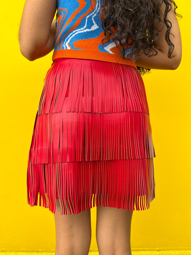 Rodeo Fringe Skirt in Red (S-3XL)