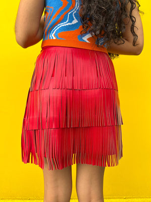 Rodeo Fringe Skirt in Red (S-3XL)