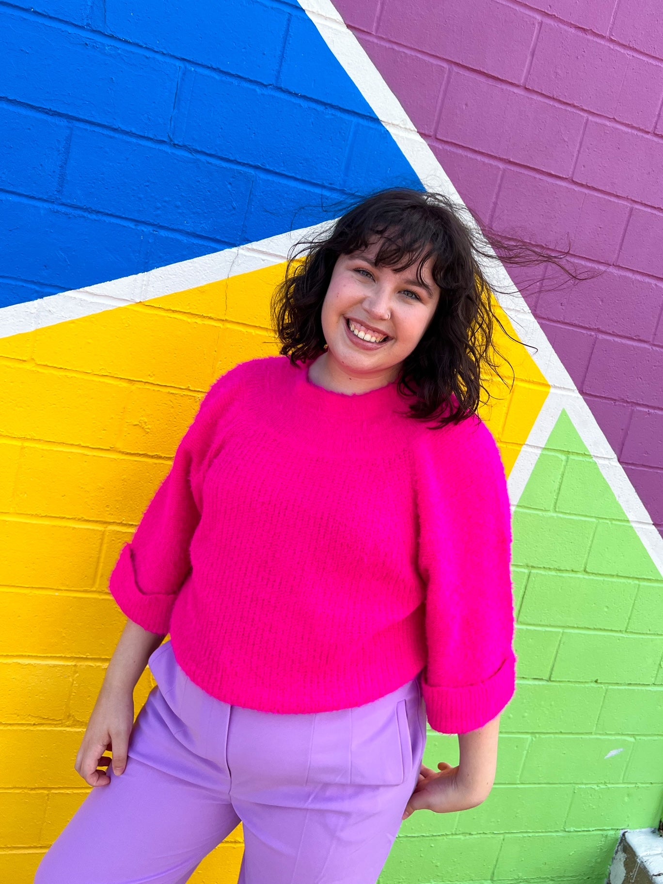 Tickled Pink Fuzzy Sweater (S-3X)