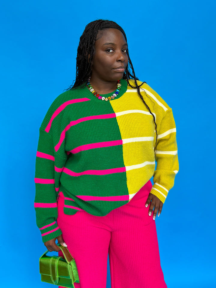 Split Decision Striped Sweater (S-2X)
