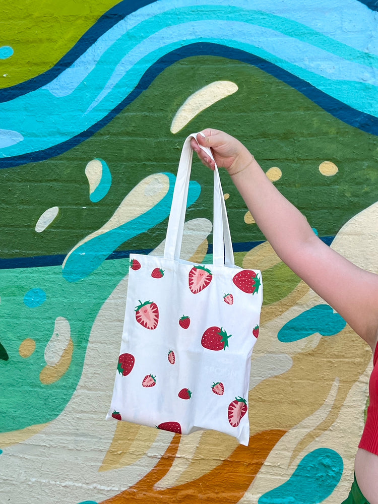 Strawberry Picking Canvas Tote