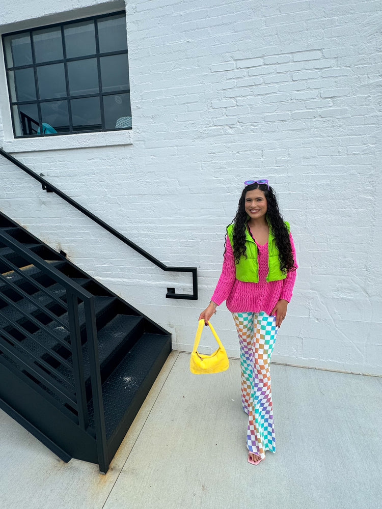 Rainbow Checker Flare Pants (S-L)