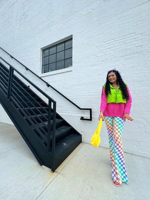 Rainbow Checker Flare Pants (S-L)