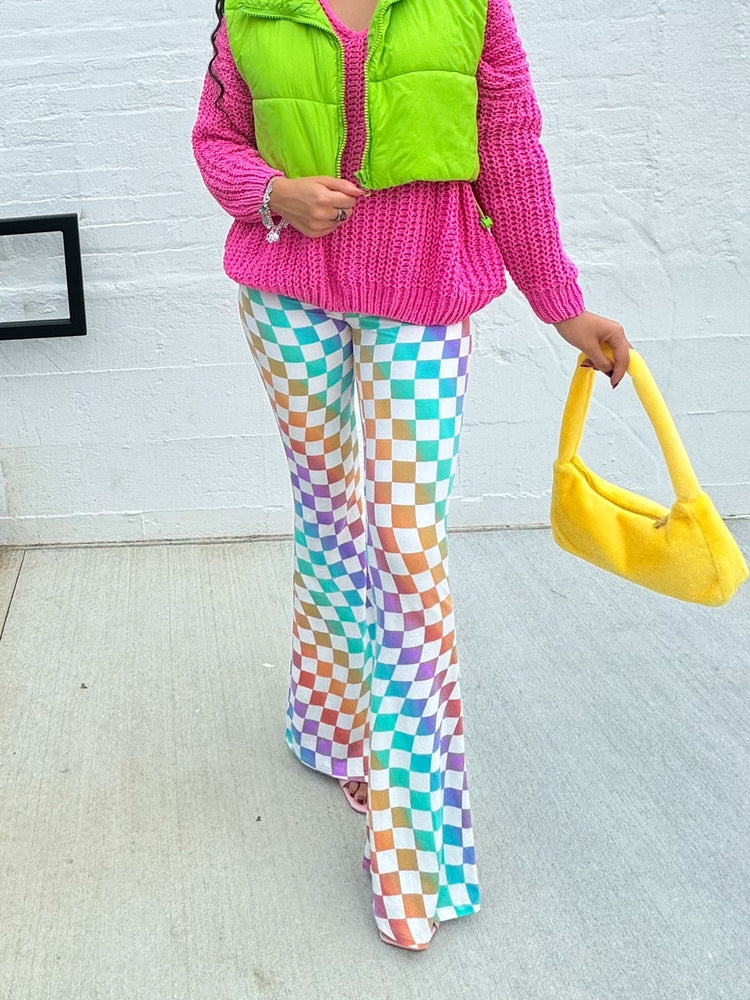 Rainbow Checker Flare Pants (S-L)