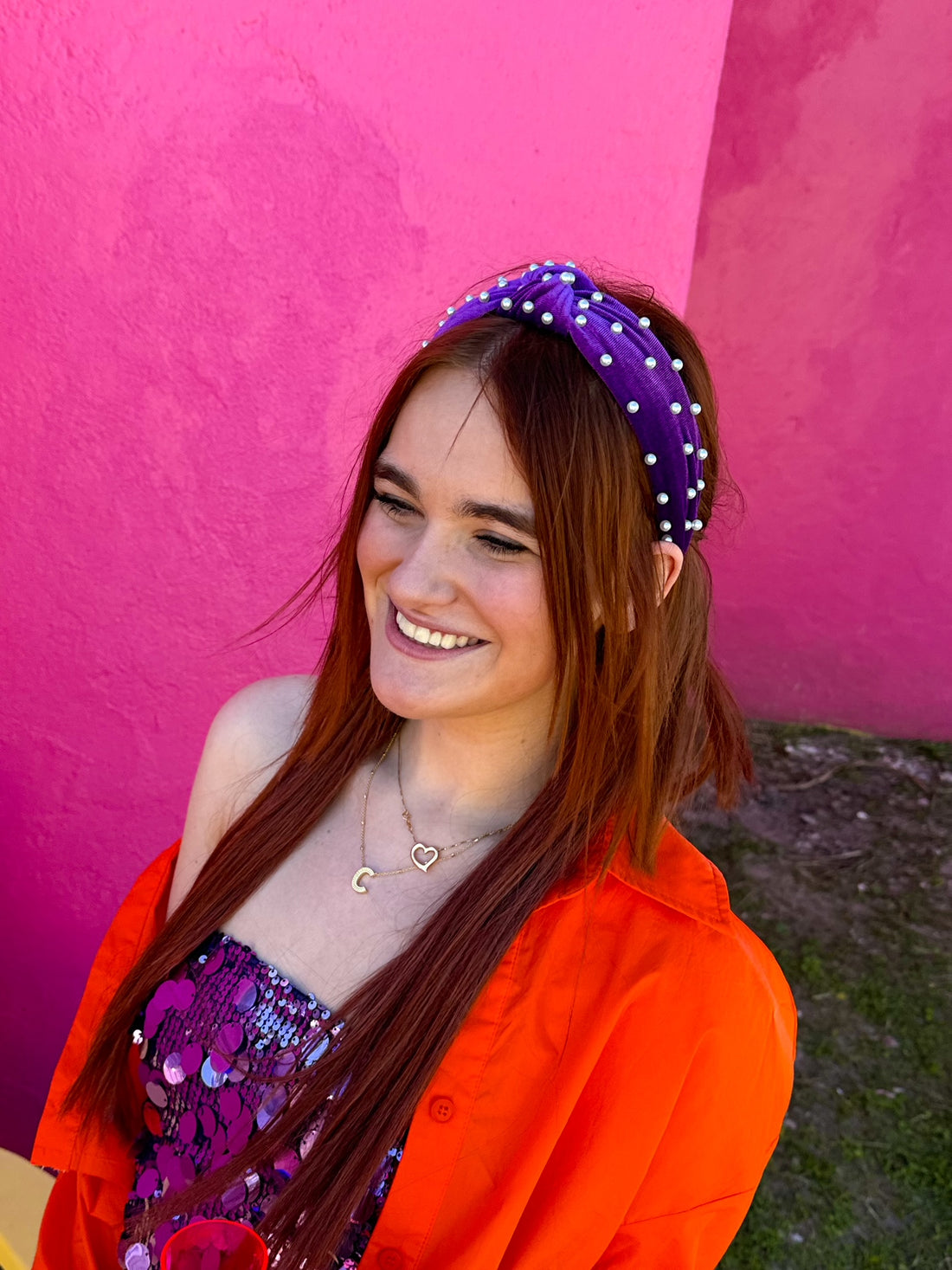 Purple Knot Pearl Headband