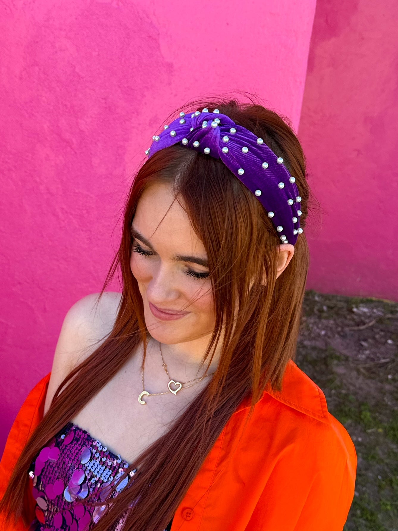 Purple Knot Pearl Headband