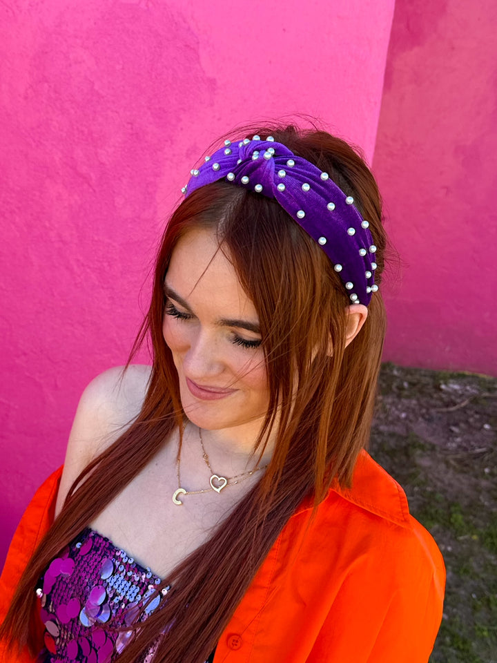 Purple Knot Pearl Headband