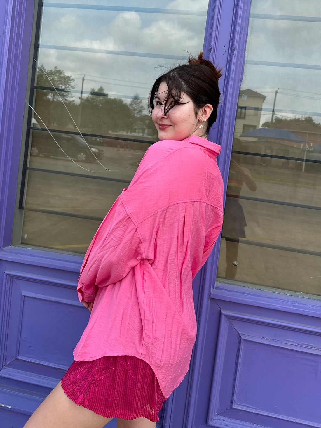 Pink I Think Candy Button Down (LARGE)