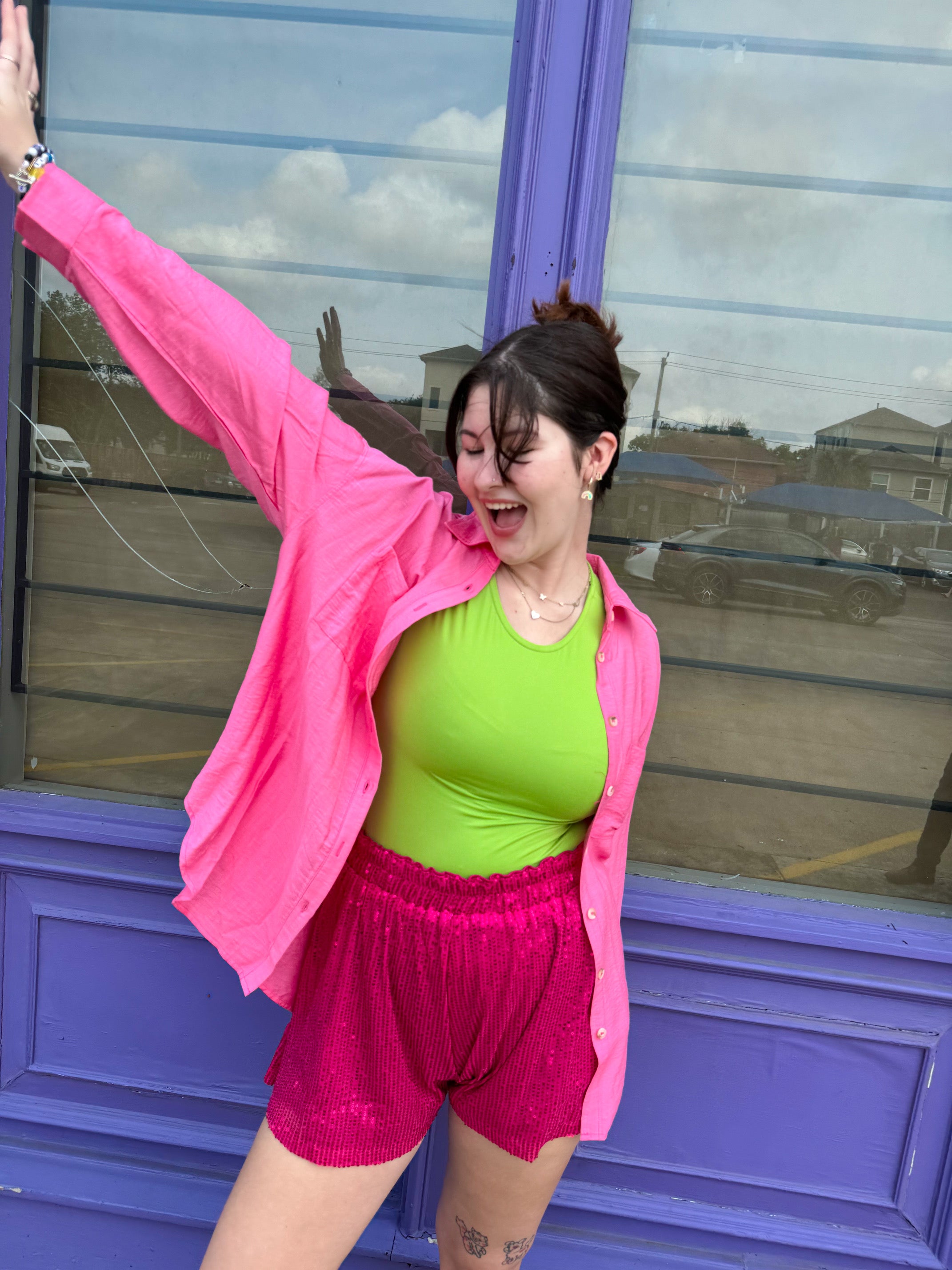 Pink I Think Candy Button Down (LARGE)