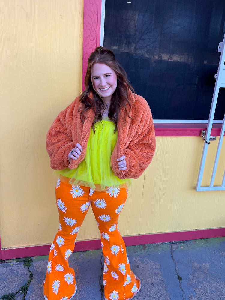 Orange Fuzzy Cropped Jacket