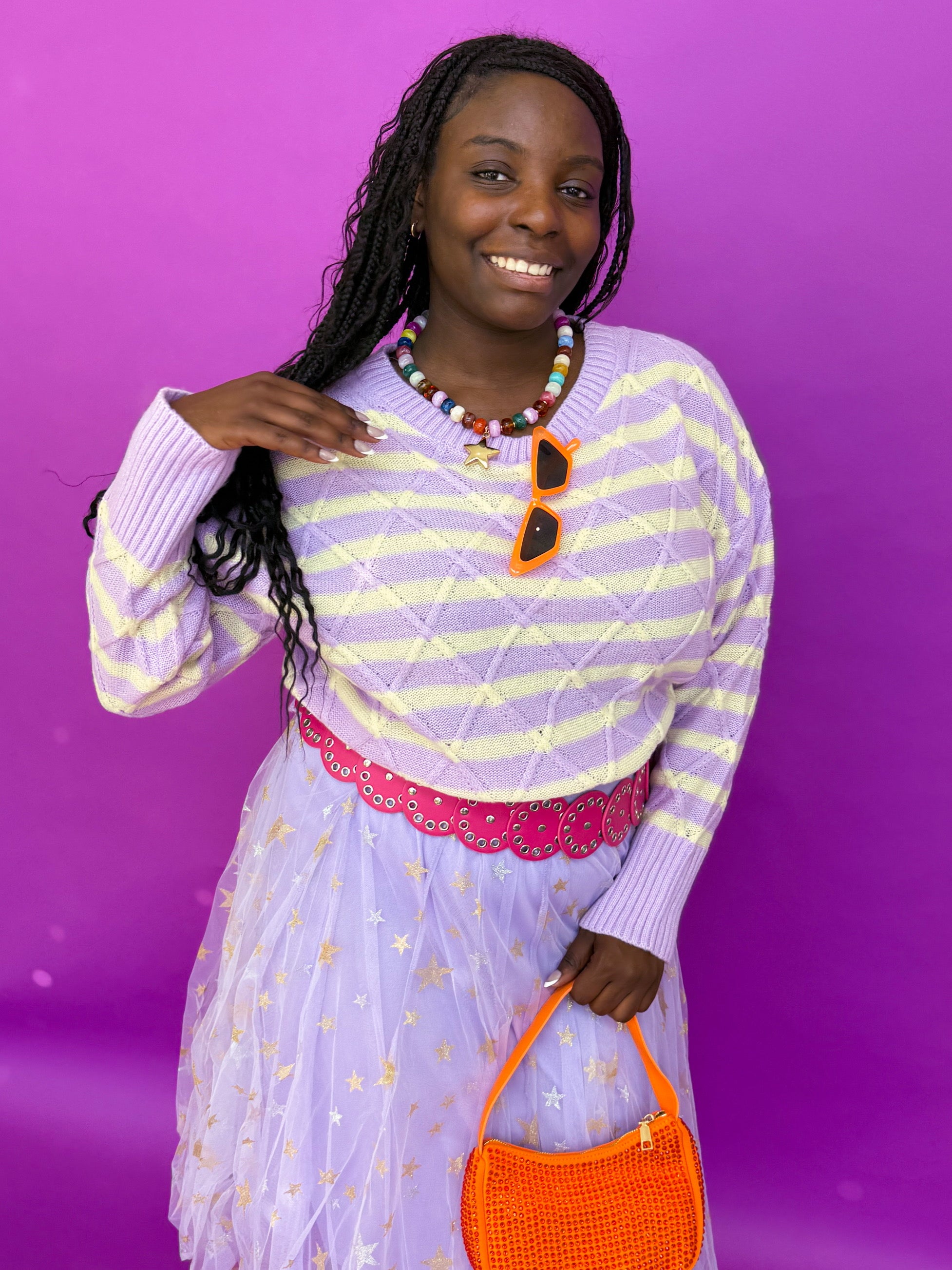 Cosmos Purple Striped Sweater (S-3XL)