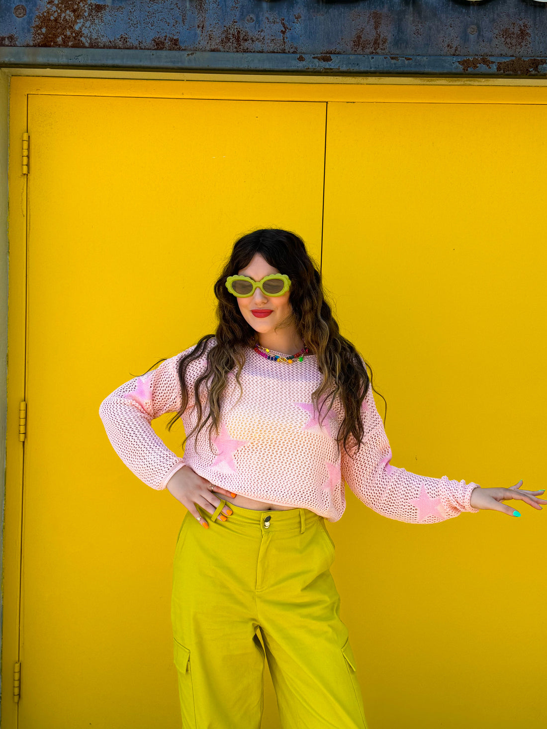 Pink Mesh Star Layering Top (S-3XL)