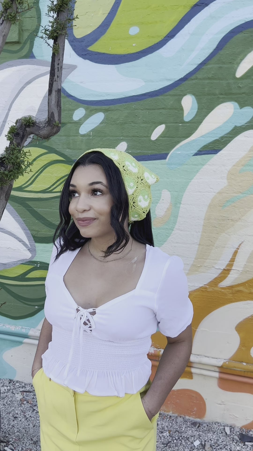 Green Yin Yang Crochet Head Scarf